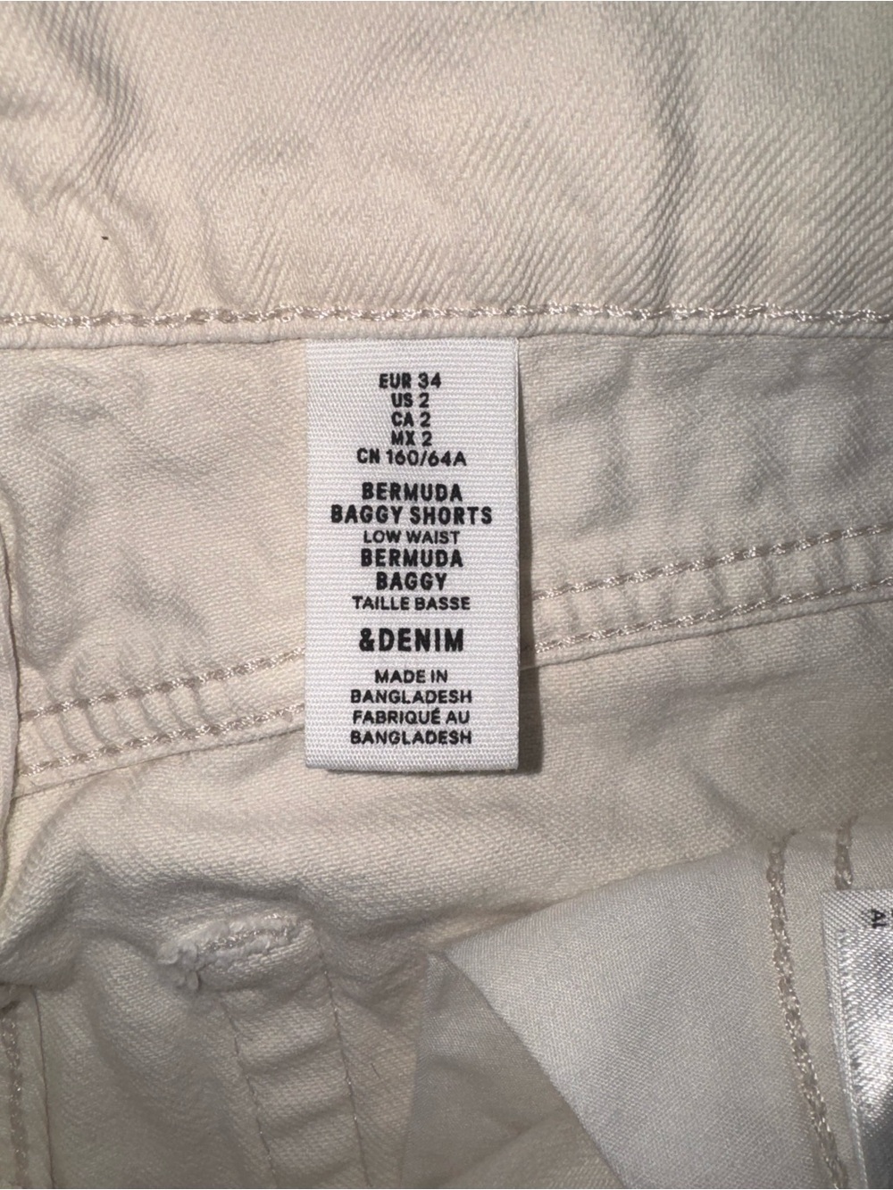 &Denim Cream Low-Waist Bermuda Baggy Shorts